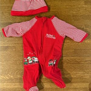Little Me Red Christmas Kids One Piece & matching hat